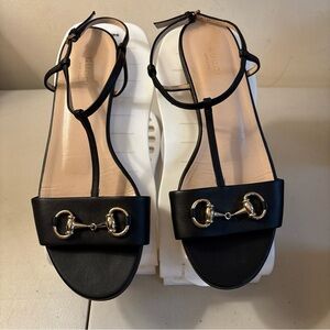 Gucci Horsebit Black Leather Sandals Size 39.5 EU 9.5 US No Box